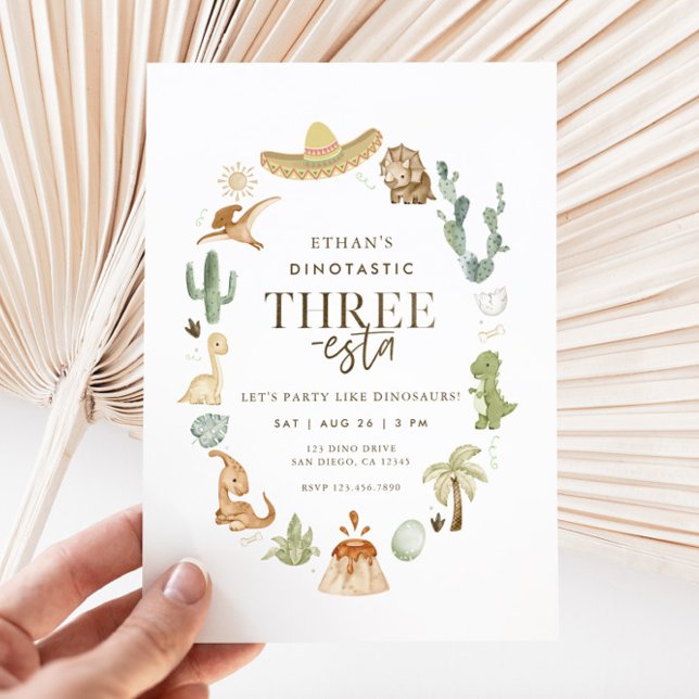 Dino Three-esta 3rd Birthday Invitation (Dinosaur Three-esta Birthday Invitation)