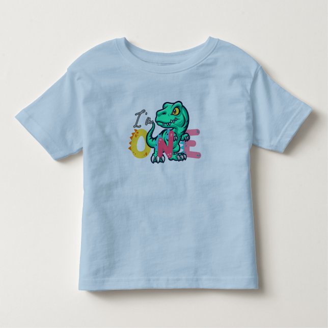 Dino TRex I'm 1 Birthday boys ONE Back to school Toddler T-shirt (Front)