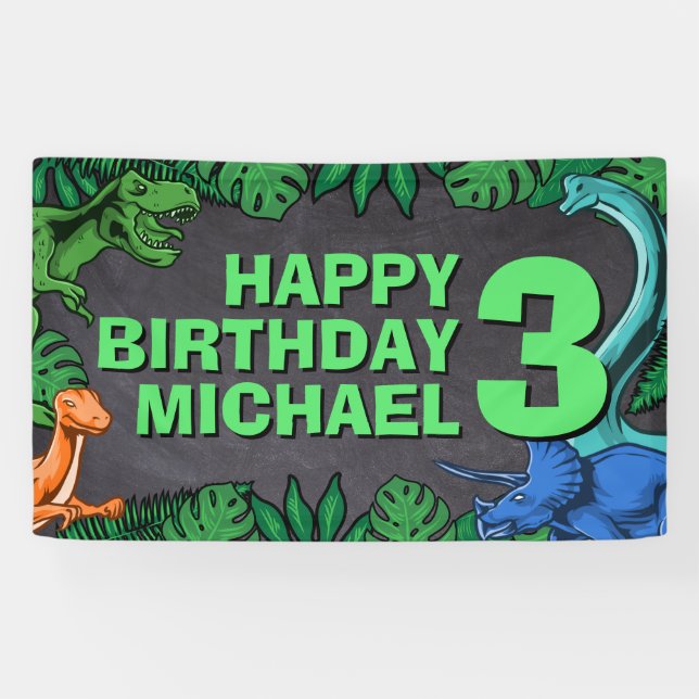 Dino Trex Jurassic Boy Dinosaur Birthday Banner (Horizontal)
