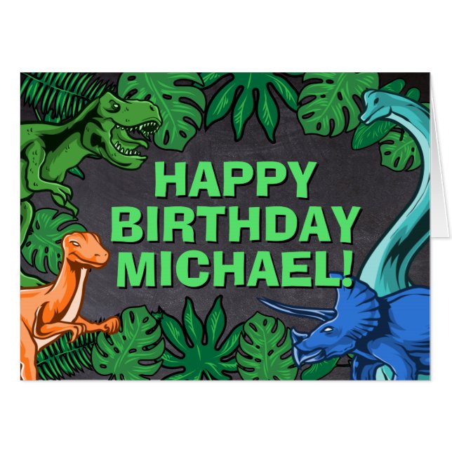 Dino Trex Jurassic Boy Dinosaur Birthday Card (Front Horizontal)