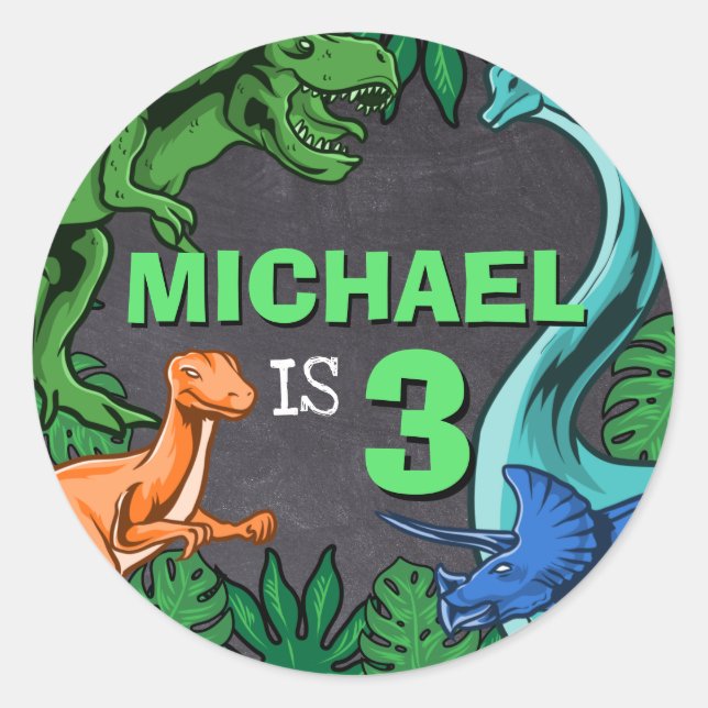 Dino Trex Jurassic Boy Dinosaur Birthday Classic Round Sticker (Front)