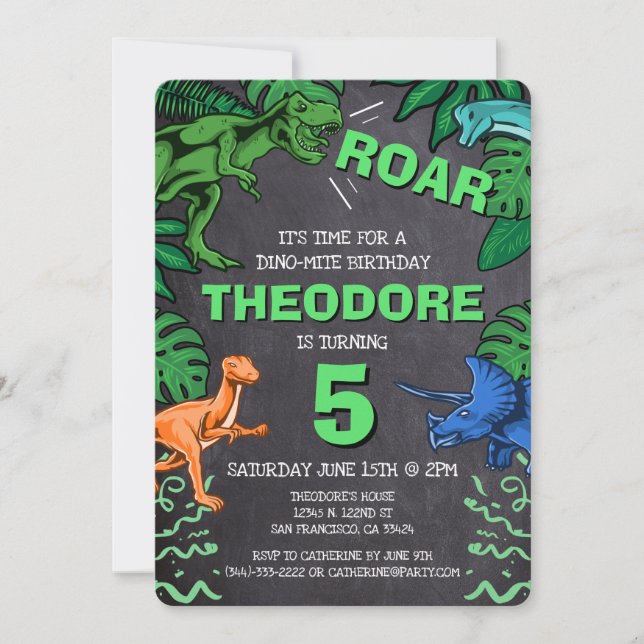 Dino Trex Jurassic Boy Dinosaur Birthday Invitation (Front)