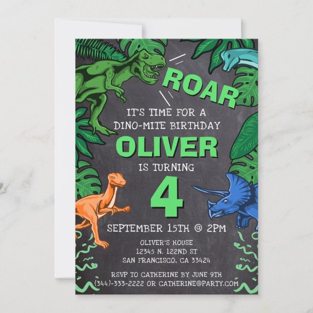Dino Trex Jurassic Boy Dinosaur Birthday Invitation (Front)