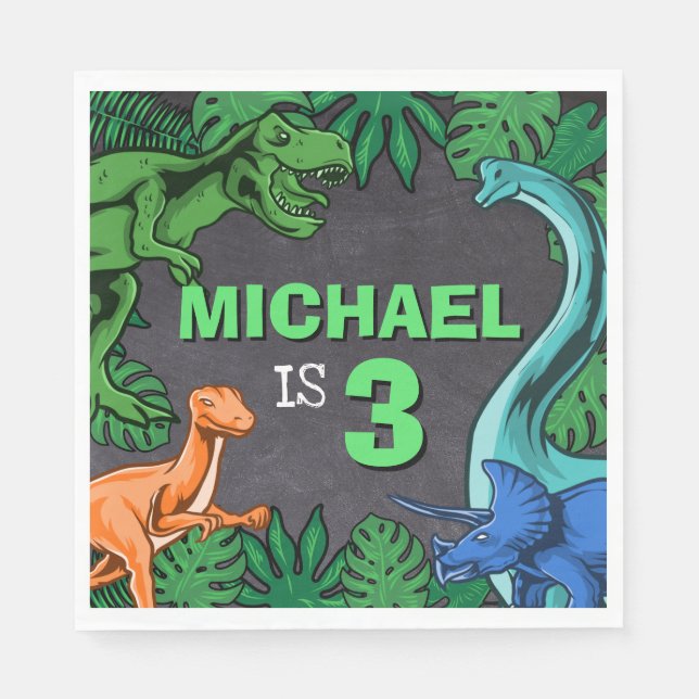 Dino Trex Jurassic Boy Dinosaur Birthday Napkins (Front)