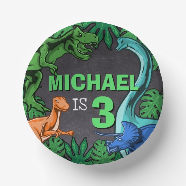 Dino Trex Jurassic Boy Dinosaur Birthday Paper Bowls (Front)