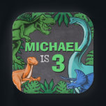 Dino Trex Jurassic Boy Dinosaur Birthday Paper Plates<br><div class="desc">This dinosaur design is great for the birthday boy in your life. Give them a dino-mite bday with this dino themed design featuring a trex,  triceratops,  brontosaurus,  and raptor.</div>