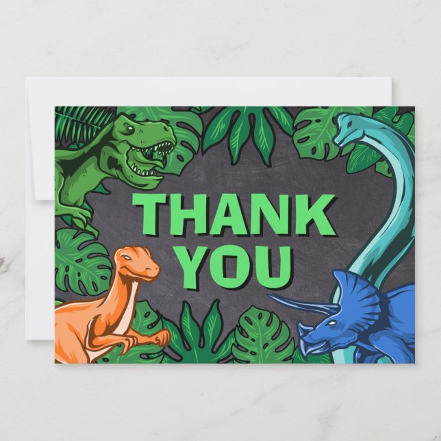 Dino Trex Jurassic Boy Dinosaur Birthday Thank You Card (Front)