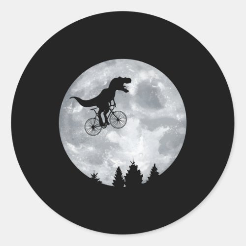 Dino Trex Riding Moon Bike Halloween Lunar Cycling Classic Round Sticker