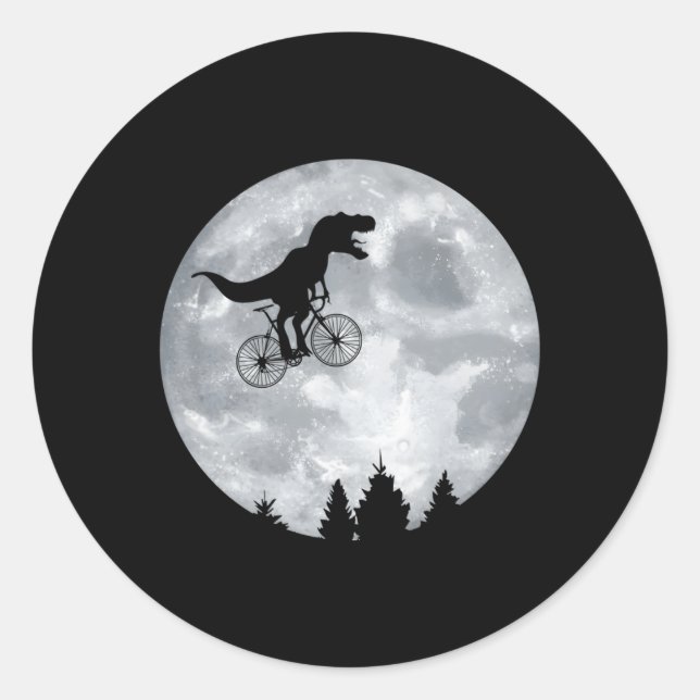 Dino Trex Riding Moon Bike Halloween Lunar Cycling Classic Round Sticker (Front)