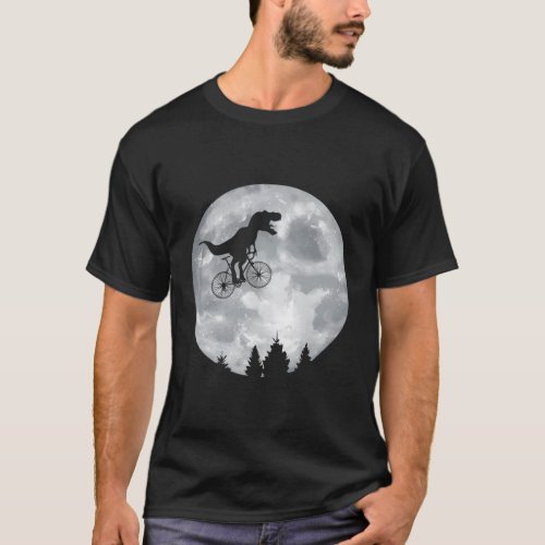 Dino Trex Riding Moon Bike Halloween Lunar Cycling T_Shirt