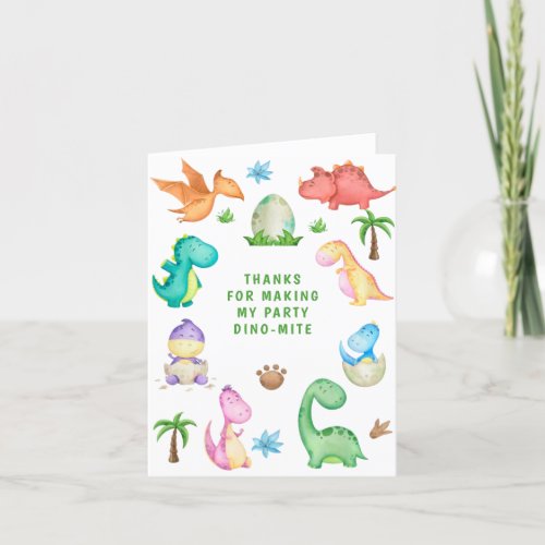 Dino Tyrannosaur T_Rex Green Birthday Party Thank You Card