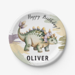 Dino Watercolor Dinosaur Boys Birthday Party Paper Plates