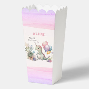Dino Watercolor Girl Pink Birthday Favor Boxes
