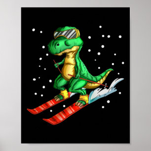 Dino With Ski Goggles Skier Dinosaur T-rex Skiing  Poster