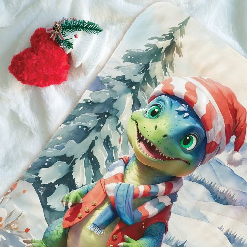 Dino Wonderland Holiday Festive Watercolor Sherpa Blanket