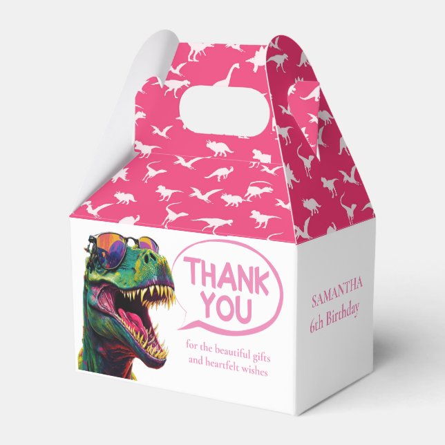 Dinoasur Cool Pink Girl Favor Box (Front Side)