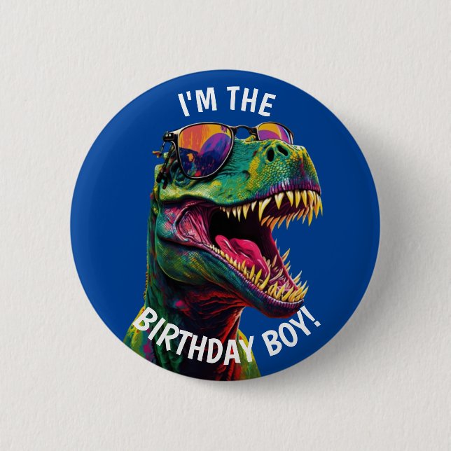 Dinoasur Cool T Rex BIRTHDAY Boy Button (Front)