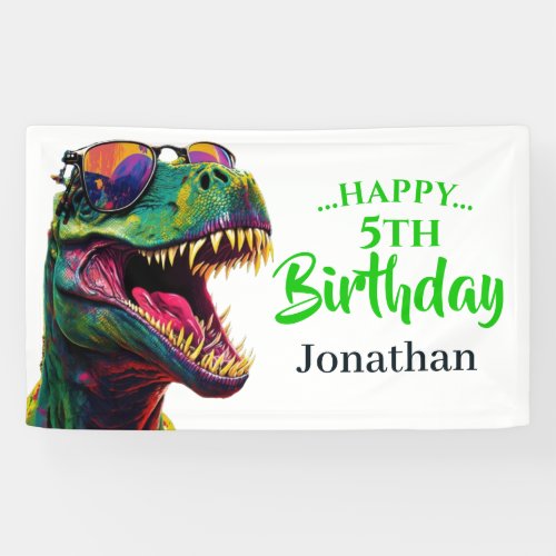 Dinoasur Cool T_ Rex Birthday White Banner