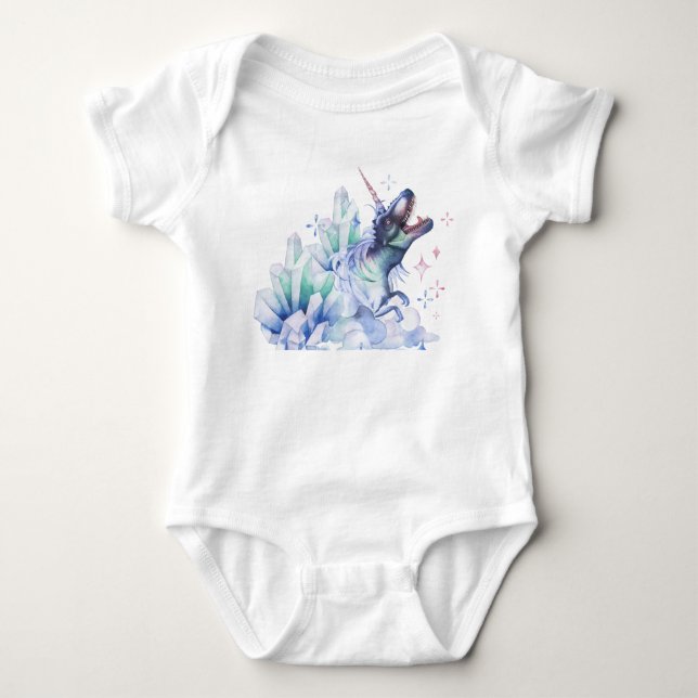 Dinocorn Baby | Crystal Fantasy Dinosaur Unicorn Baby Bodysuit (Front)