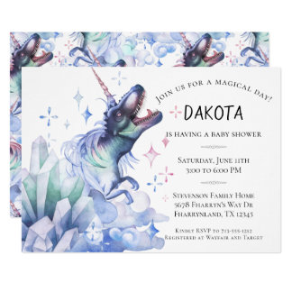 Dinocorn Baby Shower | Watercolor Unicorn Dinosaur Card