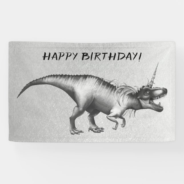 Dinocorn Chrome | Silver Unicorn Horned Dinosaur Banner (Horizontal)