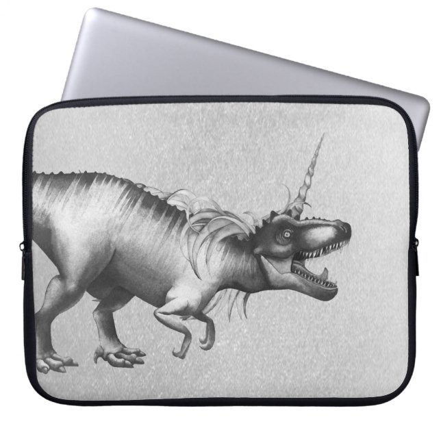 Dinocorn Chrome | Silver Unicorn Horned Dinosaur Laptop Sleeve (Front)