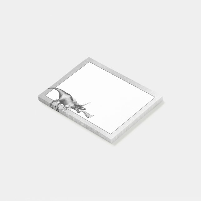Dinocorn Chrome | Silver Unicorn Horned Dinosaur Post-it Notes (Angled)