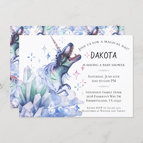 Dinocorn Crystal  Dinosaur Unicorn Baby Shower Invitation