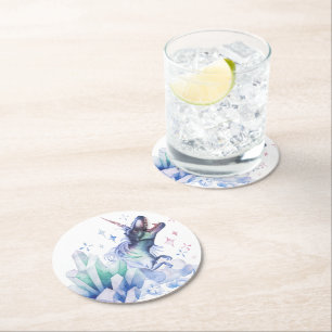 Dinocorn Crystal Dinosaur Unicorn Fantasy Unisaur Round Paper Coaster