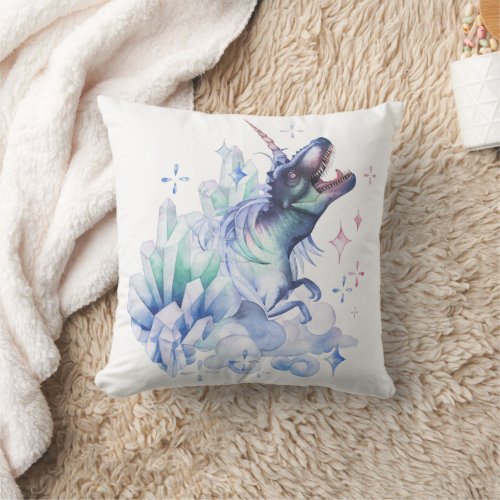 Dinocorn Crystal Dinosaur Unicorn Fantasy Unisaur Throw Pillow