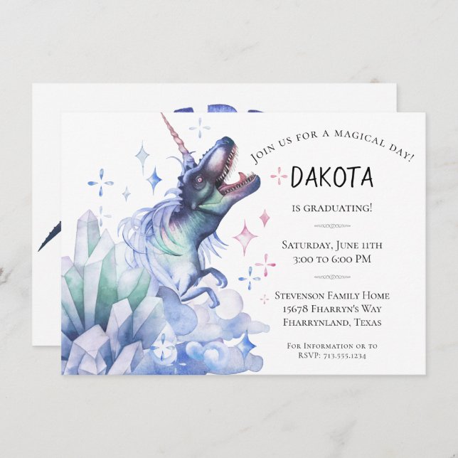 Dinocorn Crystal | Novelty Fantasy Graduation Invitation (Front/Back)