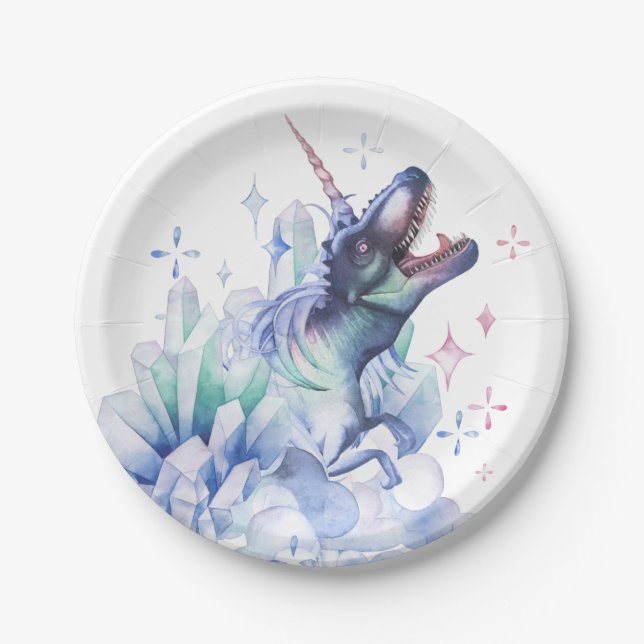Dinocorn Crystal | Unicorn Dinosaur Mystical Party Paper Plates (Front)