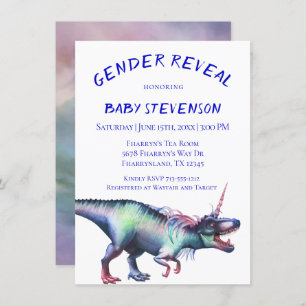 Dinocorn Gender Reveal Roaring Unicorn Dinosaur Invitation