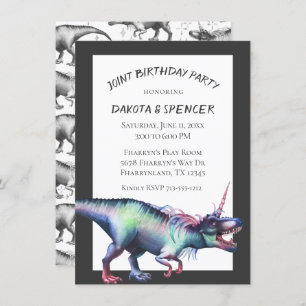 Dinocorn Joint Birthday Party Unicorn Dinosaur Invitation