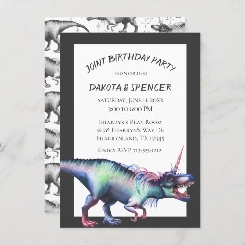 Dinocorn Joint Birthday Party  Unicorn Dinosaur Invitation