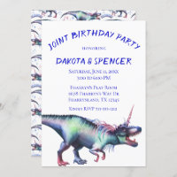 Dinocorn Joint Birthday Party | Unicorn Dinosaur Invitation