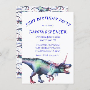 Dinocorn Joint Birthday Party Unicorn Dinosaur Invitation