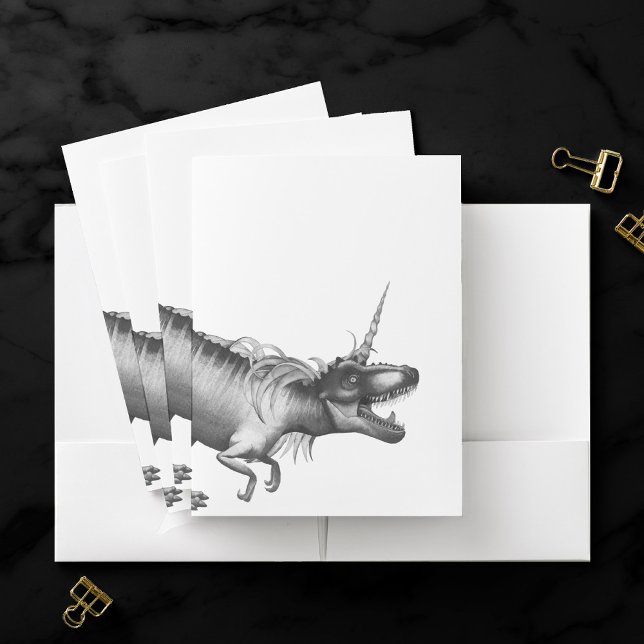 Dinocorn Modern | Monochrome Unicorn Dinosaur Roar Pocket Folder (Creator Uploaded)