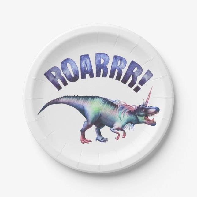 Dinocorn Party | Magical Fantasy Unicorn Dinosaur Paper Plates (Front)