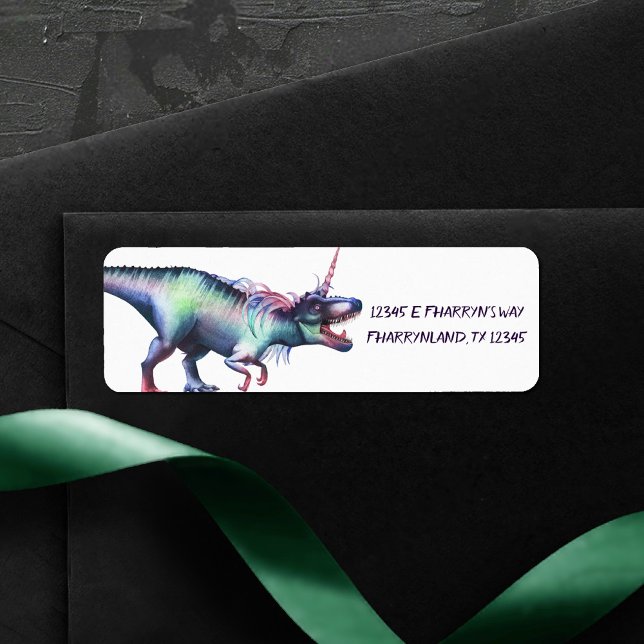 Dinocorn Party | Roaring Dinosaur Unicorn Address Label (Creator Uploaded)