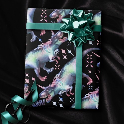 Dinocorn Pattern  Colorful Unicorn Dinosaur T_Rex Wrapping Paper