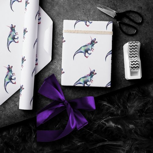 Dinocorn Pattern  Colorful Unicorn Dinosaur T_Rex Wrapping Paper