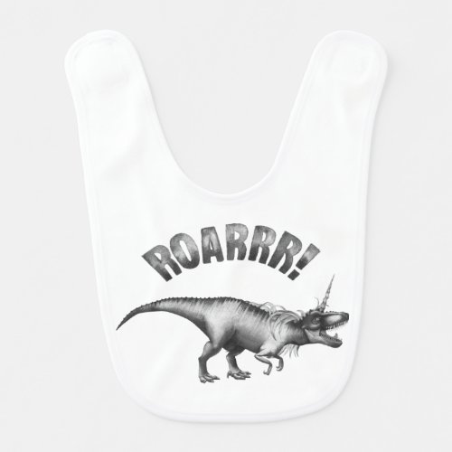Dinocorn Roar  Silver Monochrome Minimal Wordart Baby Bib