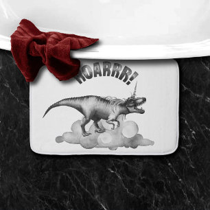 Dinocorn Roar   Silver Monochrome Minimal Wordart Bath Mat