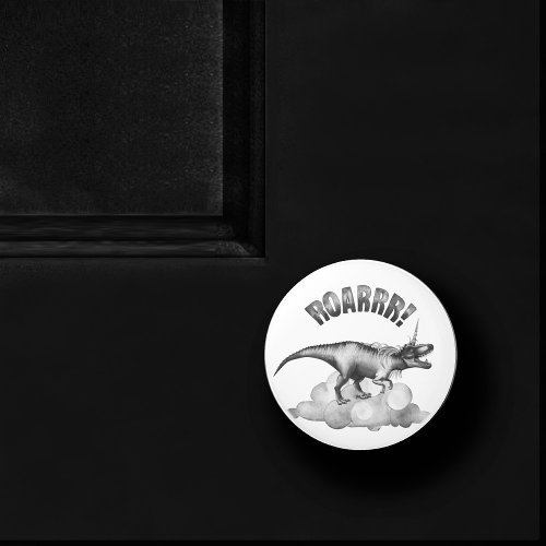 Dinocorn Roar  Silver Monochrome Minimal Wordart Ceramic Knob