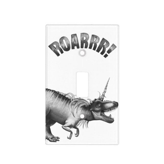 Dinocorn Roar | Silver Monochrome Minimal Wordart Light Switch Cover (Front)