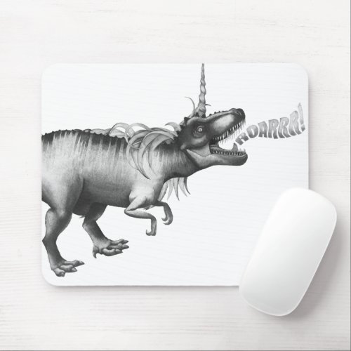 Dinocorn Roar  Silver Monochrome Minimal Wordart Mouse Pad