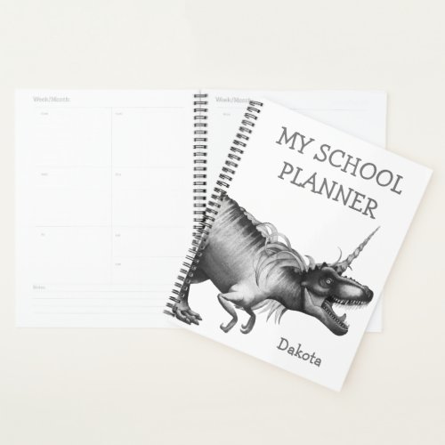 Dinocorn Silver  Chrome Unicorn Dinosaur School Planner