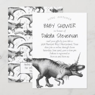 Dinocorn Silver Cute Long Distance Baby Shower Invitation