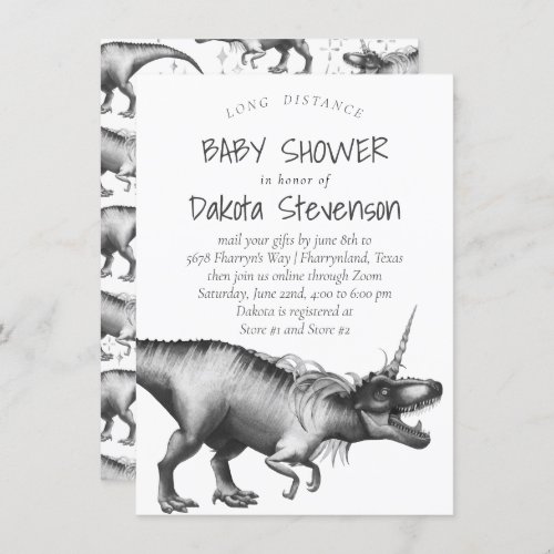 Dinocorn Silver  Cute Long Distance Baby Shower Invitation